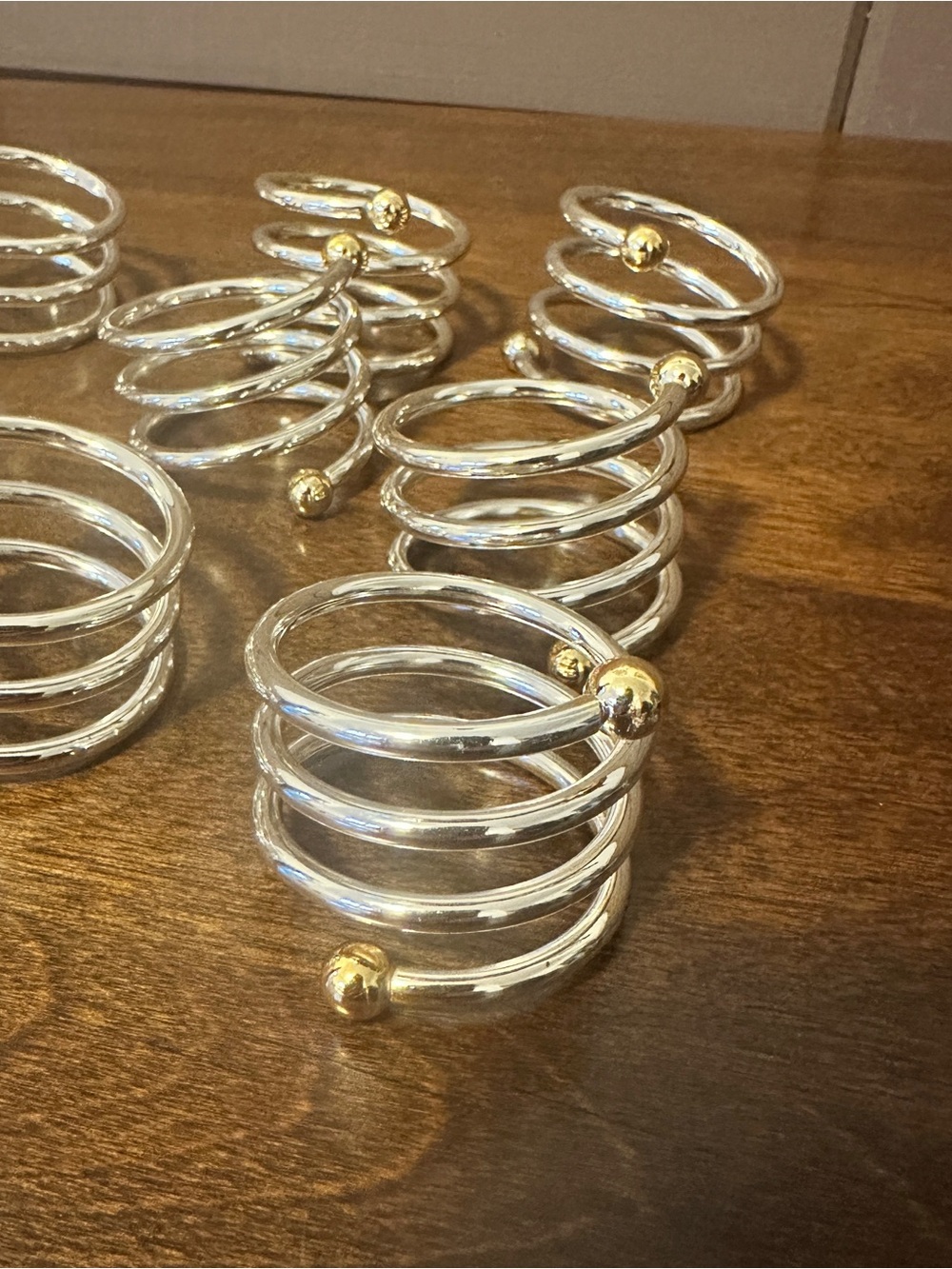 Silver Spiral Napkin Rings with Gold Accent - Set of 12
